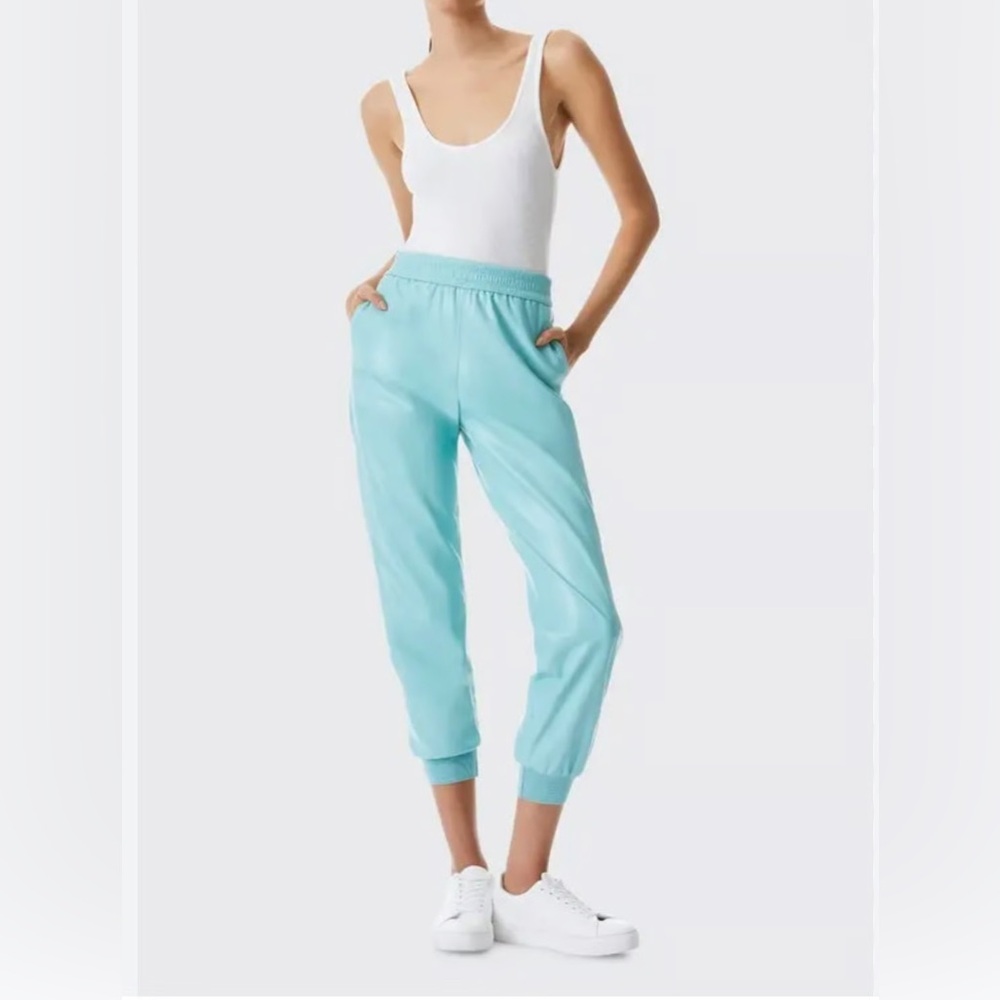 EUC Alice + Olivia Vegan Leather Joggers Seafoam Blue Size L